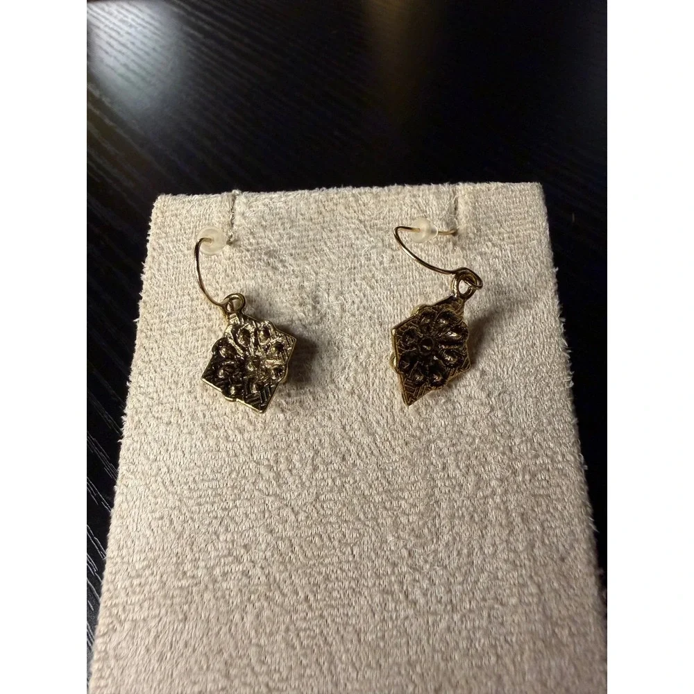 Multi-Color Rhinestone Diamond Drop Earrings Antiqued Gold Tone Boho Style